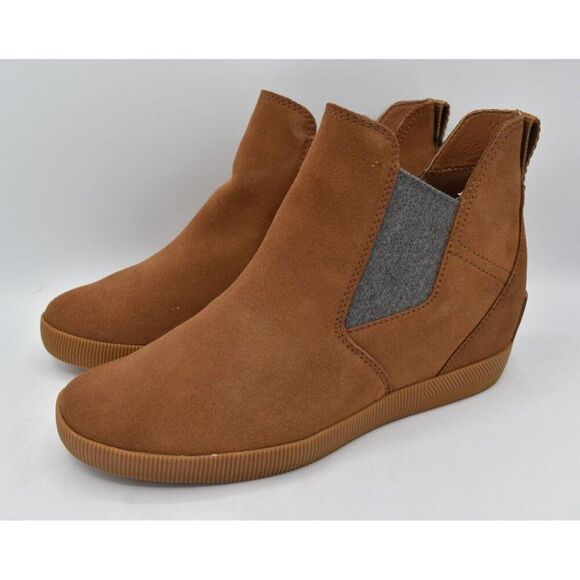 Sorel Womens Size 10.5 Out N About Slip On Wedge Suede Tan Gum Waterproof Shoes